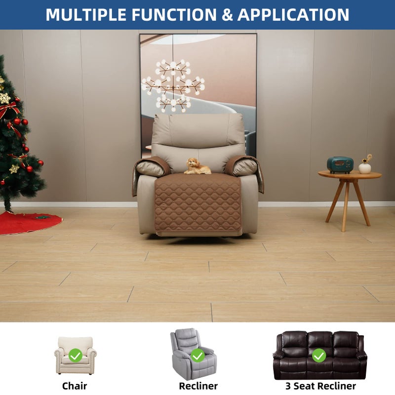 Eismodra Waterproof Recliner Chair Covers for Reclining Couch Slipcovers Seat Cushion Anti-Slip Sofa Cover for Dogs Pets Furniture Protector Washable Brown Set (3 Pieces) - Image 2